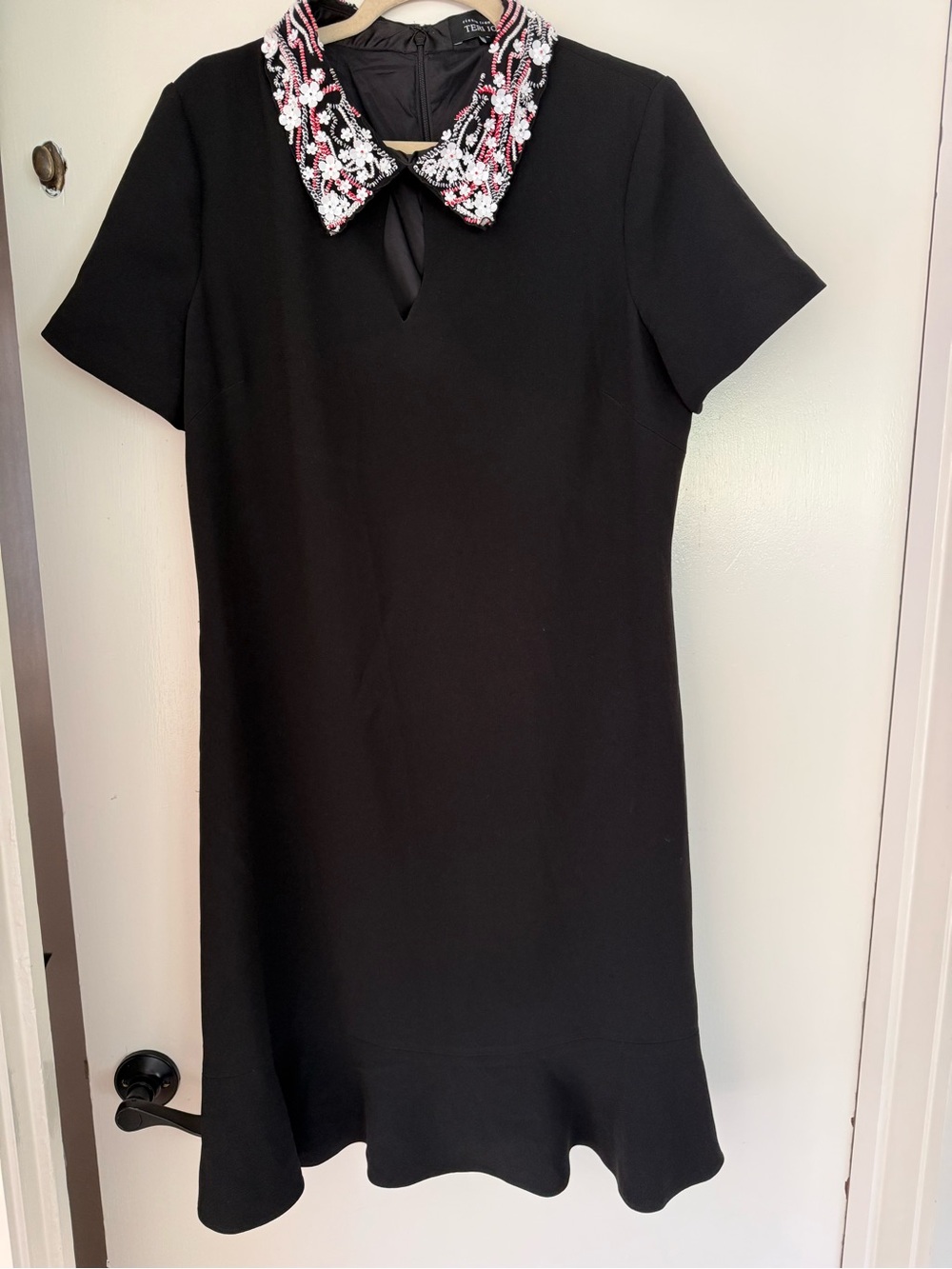 EUC Rickie Freeman Teri Jon Black Dress with Beaded Collar Sz 16